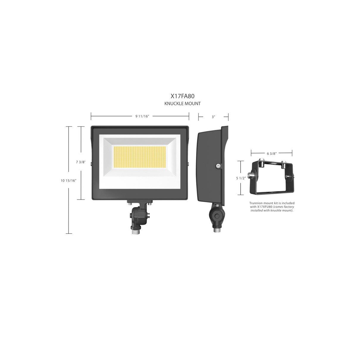 LED Flood Light With Photocell, 80 Watts, 30K/40K/50K, 120-277V, Knockle Mount, Bronze - Bees Lighting