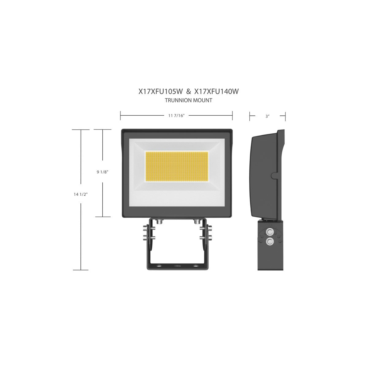 Dusk to Dawn LED Flood Light, 50/75/105W, 14100 Lumens, 30K/40K/50K, 120-277V, Trunnion Mount, White - Bees Lighting