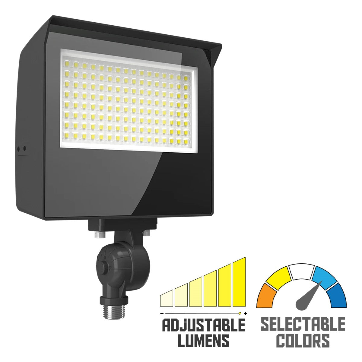 LED Flood Light, 10000 Lumens, 30/40/50/60W, 30K/40K/50K, 120-277V, Knuckle Mount