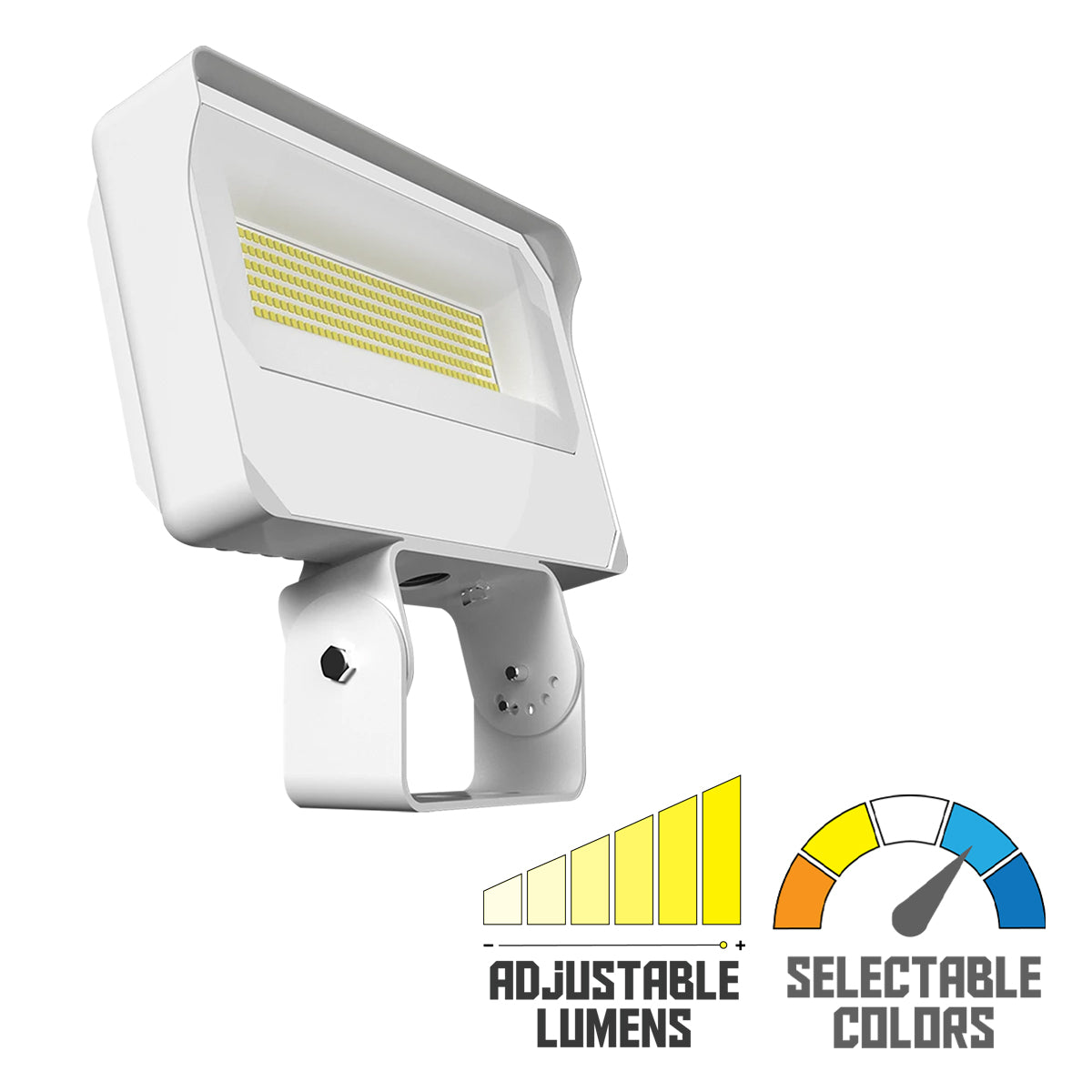 Dusk To Dawn LED Flood Light, 70/80/90W, 14000 Lumens, 30K/40K/50K, 120-277V, Trunnion Mount, White - Bees Lighting