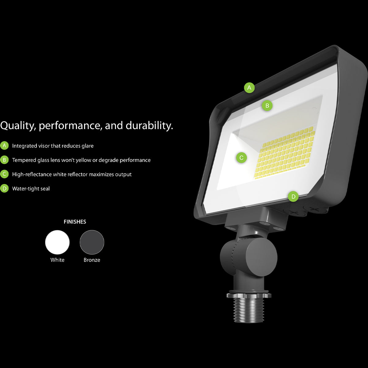 Dusk To Dawn LED Flood Light, 70/80/90W, 14000 Lumens, 30K/40K/50K, 120-277V, Trunnion Mount