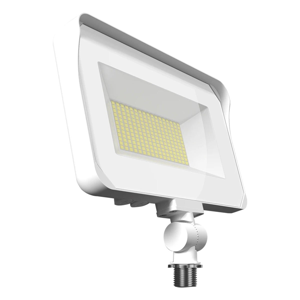 Dusk To Dawn LED Flood Light, 45/55/65W, 30K/40K/50K, 120-277V, Knuckle Mount, White - Bees Lighting