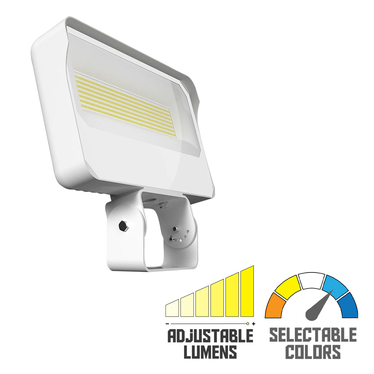 Dusk To Dawn LED Flood Light, 95/110/130W, 20000 Lumens, 30K/40K/50K, 120-277V, Trunnion Mount, White - Bees Lighting